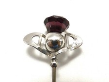 ANTIQUE SILVER HATPIN / AMETHYST THISTLE HALLMARKED CHESTER 1911/ CHARLES HORNER