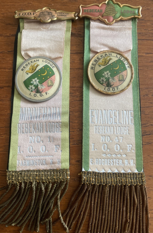 ~2 ANTIQUE REBEKAH LODGE ORDER OF ODD FELLOWS (I.O.O.F.) BADGES N.H.~