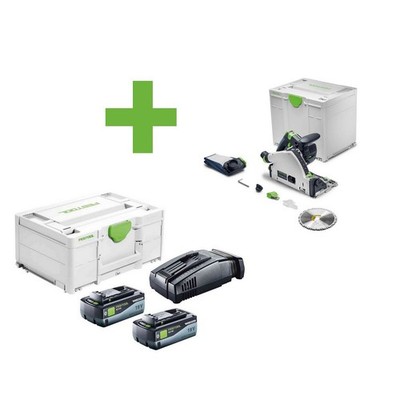 Festool Akku-Tauchsäge TSC 55 KSEB-Basic 577988+Energie-Set SYS 18V 2x8,0/SCA16