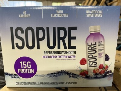Isopure Clear Protein Water with Electrolytes, 15g Whey Protein Isolate, 12 Pack
