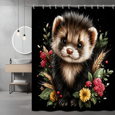 Ferret Floral Shower Curtain Black Background Animal Print