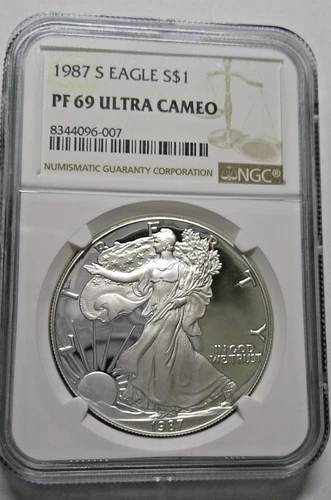 1987 S AMERICAN SILVER EAGLE PROOF DOLLAR 1 OZ NGC PF69 UCAM