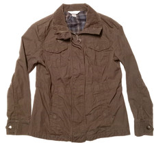 Christopher Banks Utility Jacket Women's Small Olive Military Green Plaid READ