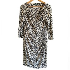 Lauren Ralph Lauren White Grey Floral Abstract Pattern V Neck Sheath Dress Sz 16