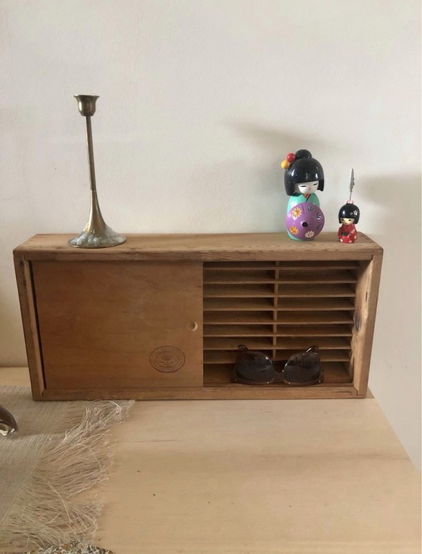 Vtg Napa Valley Box 36 Cassette Tape Holder Storage Wood Sliding Door Wall Mount