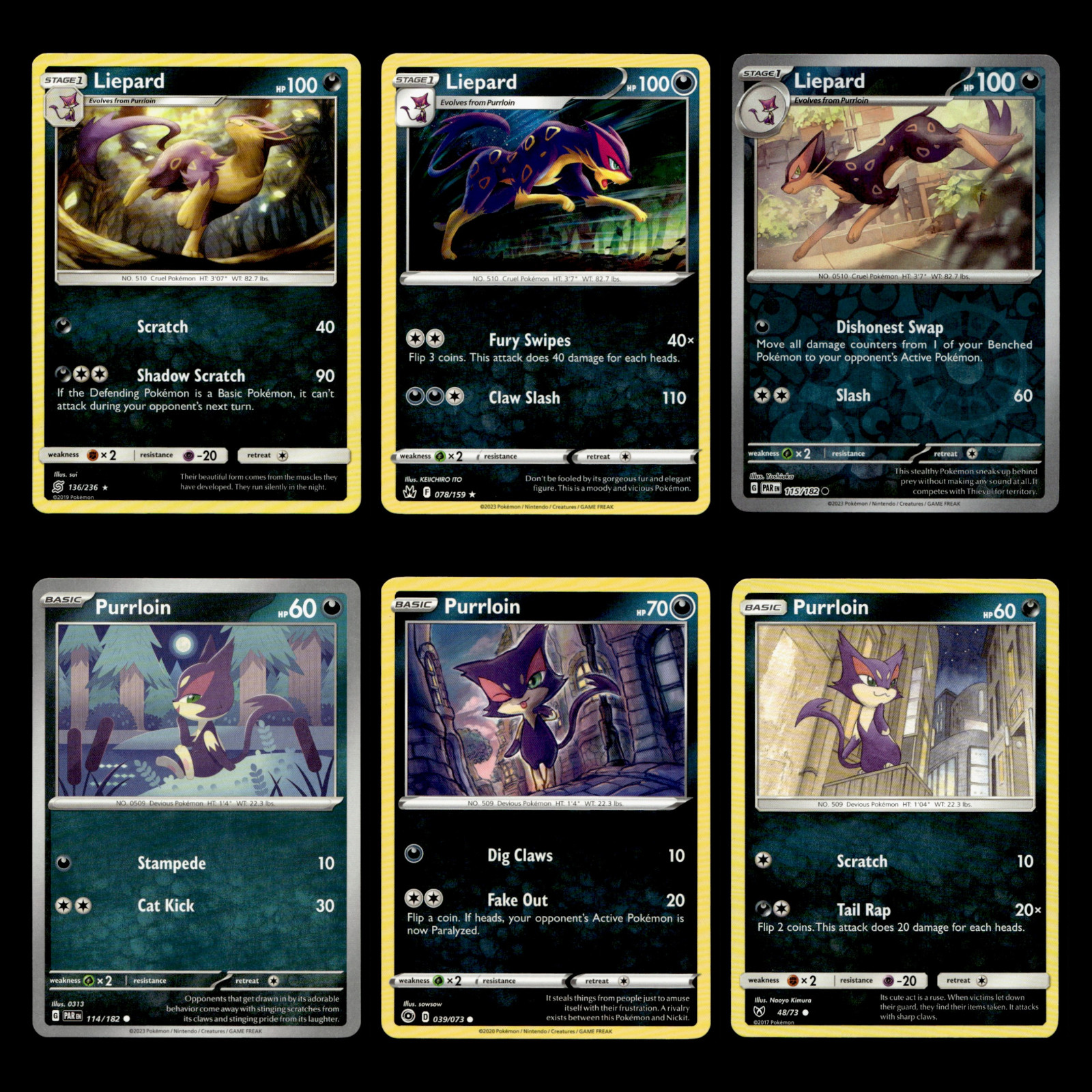 6x Liepard Lot Purrloin 136 Sun Moon Unified Minds Pokemon Cards Collection Set