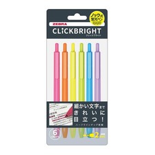 Zebra Highlighter Click Bright 6 Colors WKS30-6C Set of 6 colors