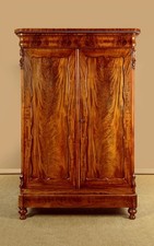 Antique French Flame Mahogany Wardrobe c.1860