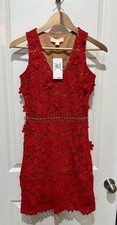 NWT $350 Michael Kors Scarlet Red Floral Appliqué Lace Dress MID LENGTH Size 00
