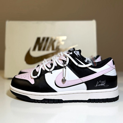 Nike Dunk Low Leather Colorblock Lace-Up Low Top Sneakers Black Pink White