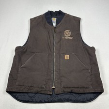 VTG Carhartt Canvas Vest, XL, V02 DKB, Quilted Lined Company Logo EUC