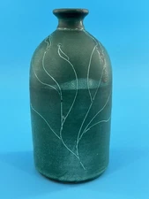 Beautiful Hand Painted Stoneware Green Drip Glazed Bottle/Bud Vase