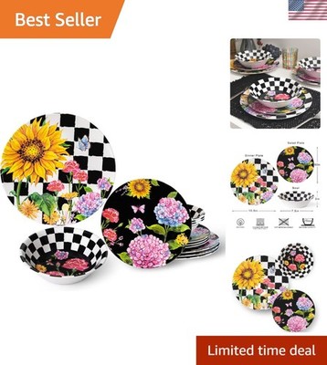Sunflower 12-Piece Melamine Dinnerware Set Include Plates/Dishes and Bowls, S...