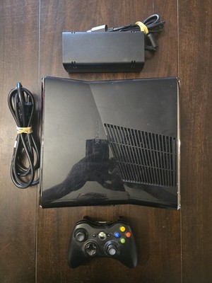 Xbox 360 Slim Black Console 250GB Hard Drive, One Controller, Cables, TESTED