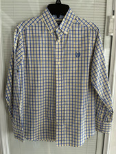 Chaps Boys M (10-12) Blue/Yellow Check Long Sleeve Button-Down Dress Shirt