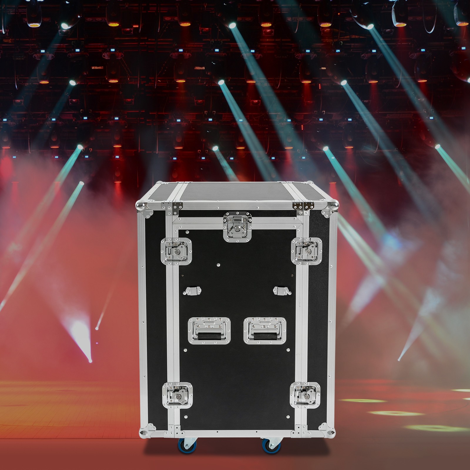 14U Mobile PA DJ Equipment Rack Cabinet Black Two-Tier With Wheels