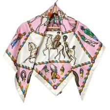 Authentic HERMES Scarf Carr 90 Light Pink White Multi L ARMEE IMPERIALE RUSSE