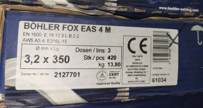 Elektrode Stabelektrode Böhler FOX EAS 4 M 3,2x350mm 1.4430 E3316L-17 max 400°C