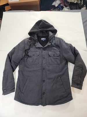 American Rag Men s Button-Up Gray Hooded Jacket Size Large Pockets Long Sleeve