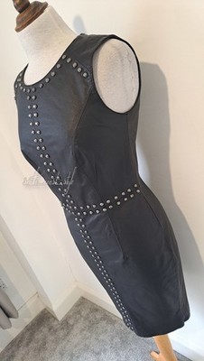 MYLEENE KLASS - Black 100% Genuine Leather Pencil Dress w/ Metal Studs - Size 10
