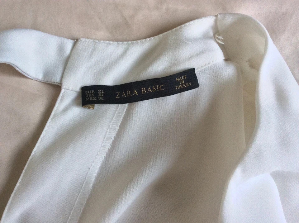 ZARA Basic White Smart Top With Stylish Taupe Lea… - image 6