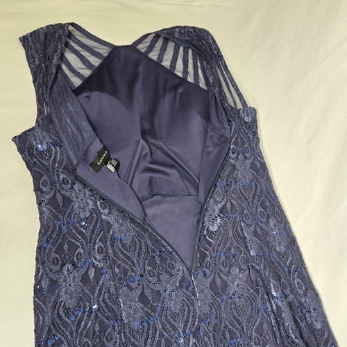 R & M Richards Mother Of The Bride BLUE Sequined Lace Sheer Formal Dress Size 16 - Picture 12 of 23