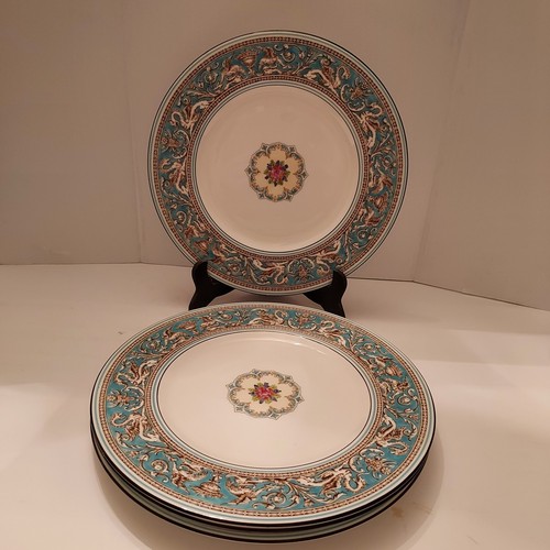 Wedwood Florentine Turquoise Dragon Dinner Plates 10 3/4" Set 4 - Picture 1 of 7