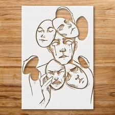 Expressive Faces Emotion Masks Wall Art Reusable Stencil - StencilAir