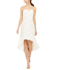Adrianna Papell Womens Lace Strapless High-Low Fit & Flare Dress, white, 10
