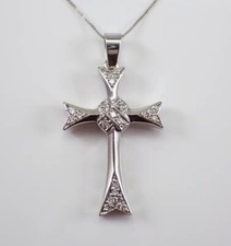 925 Sterling Silver 1.66Ct Round Cut Real Moissanite Cross shape Pendant 18"