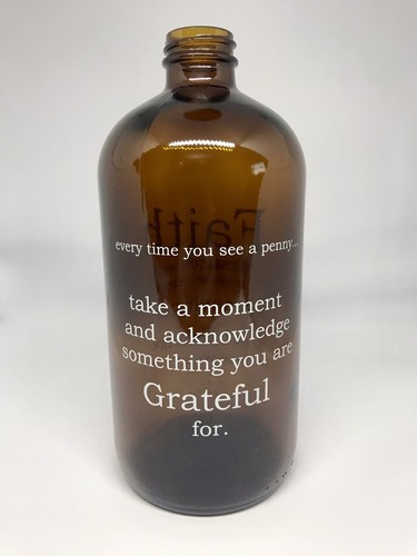 FAITH Apothecary Jar Vintage Style by Studio Penny Lane Amber Glass Bottle Decor - Picture 3 of 3