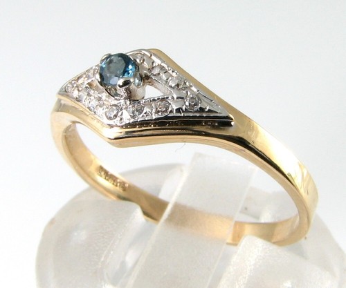 9K 9CT GOLD LONDON BLUE TOPAZ DIAMOND ART DECO LOZENGE GALLERY RING FREE RESIZE - Picture 2 of 6
