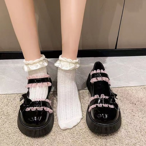 New Lolita Girls Cute Bow Flats Shoes Mary Janes Japanese School Platform Shoes - Picture 7 of 7