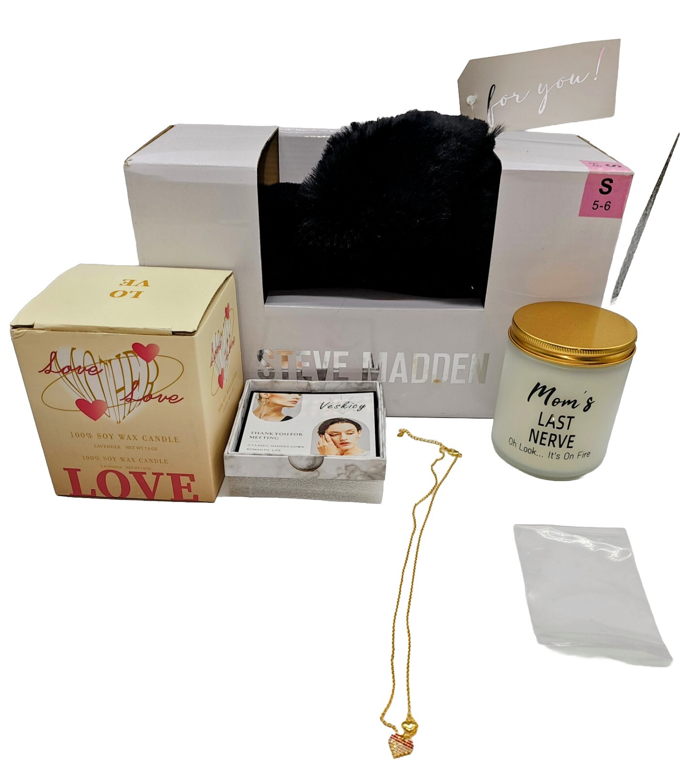 PANTOFOLA D’ORO Set regalo festa della mamma 3 pezzi pantofole catenina ciondolo candela