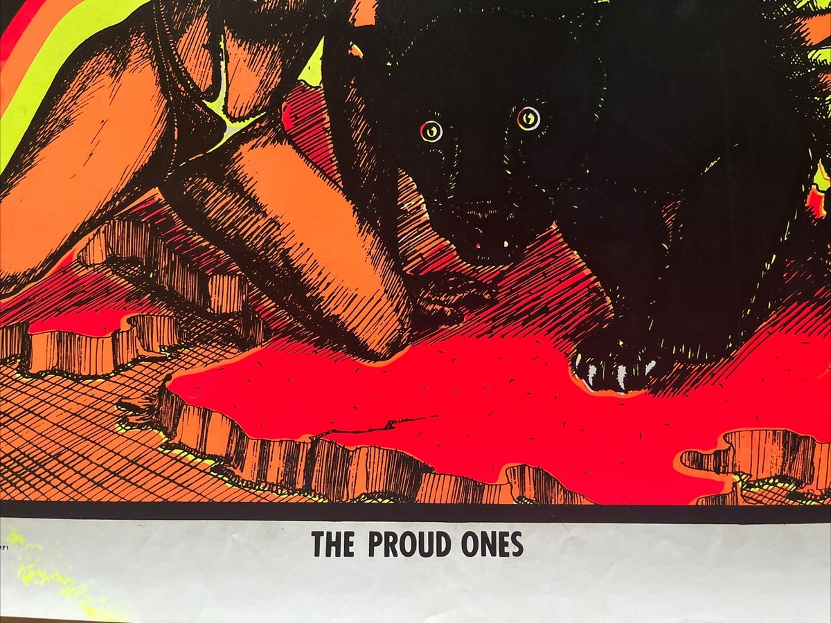 Vintage Original 1971 The Proud Ones Blacklight Poster. Black