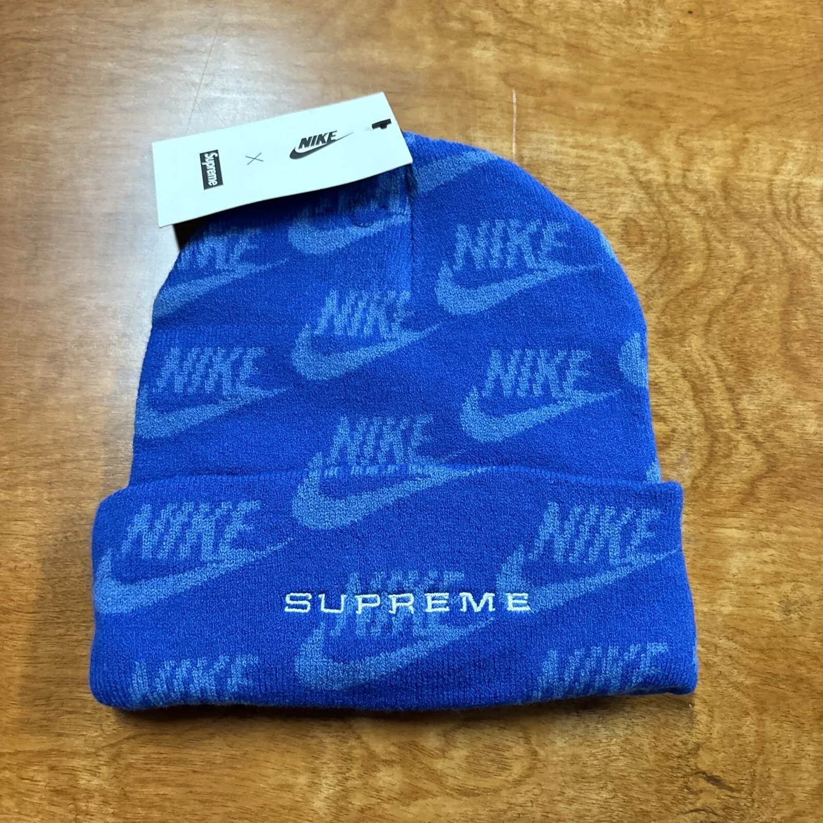 SUPREME x NIKE LOGOS JACQUARD BONNET BLEU SS21 NEUF AVEC ETIQUETTES