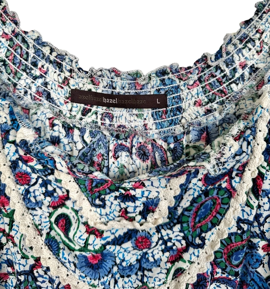 Blusa Top Para Mujer Azelhazel Avellana Haze Estampado Colorido 100% Rayón Talla L Azul Foto 4 de 4