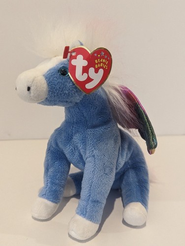 Ty Plush Beanie Babies Pegasus 2002 Blue White Mane Colorful Wings - Picture 7 of 9