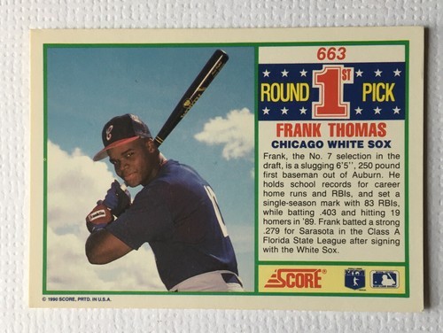 1990 Score Frank Thomas Rookie 1st Round Pick #663 - Picture 2 of 2