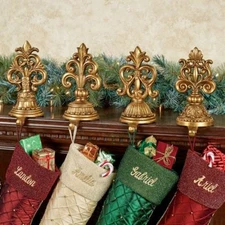 Fleur de Lis Stocking Holders Antique Gold Set of Four