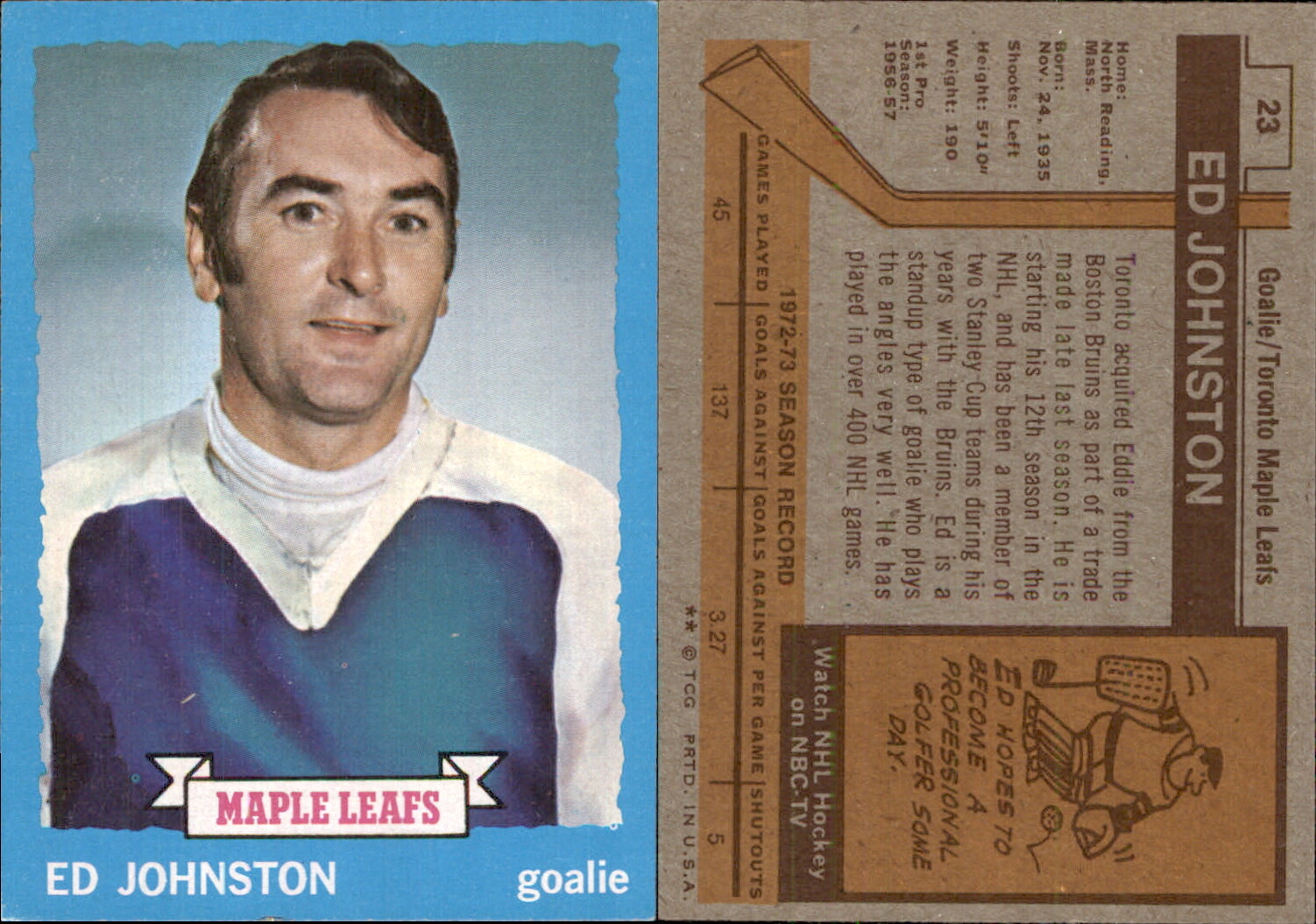 Ed Johnston 1973-74 Topps #23 Card Toronto Maple Leafs FREE SHIP *AutographDen*
