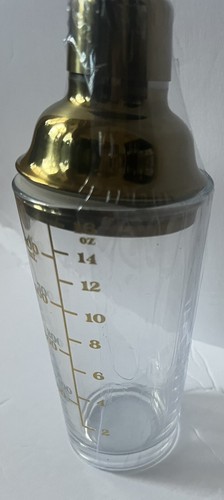 Glass Cocktail Shaker 16oz Gold Finish New Gift Party Drink Mixer Measure Cup - Picture 4 of 9