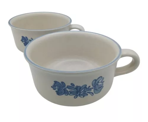 Pfaltzgraff Soup Mug Set Stoneware 280 USA Yorktowne Blue Flowers Discontinued