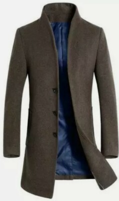 Fall Winter Men's Jacket Business Casual Wool Blend Trench