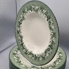 Wedgwood Kent set (5) Green Ivy Vine Williams Sonoma Rim Soup  pasta Bowl New