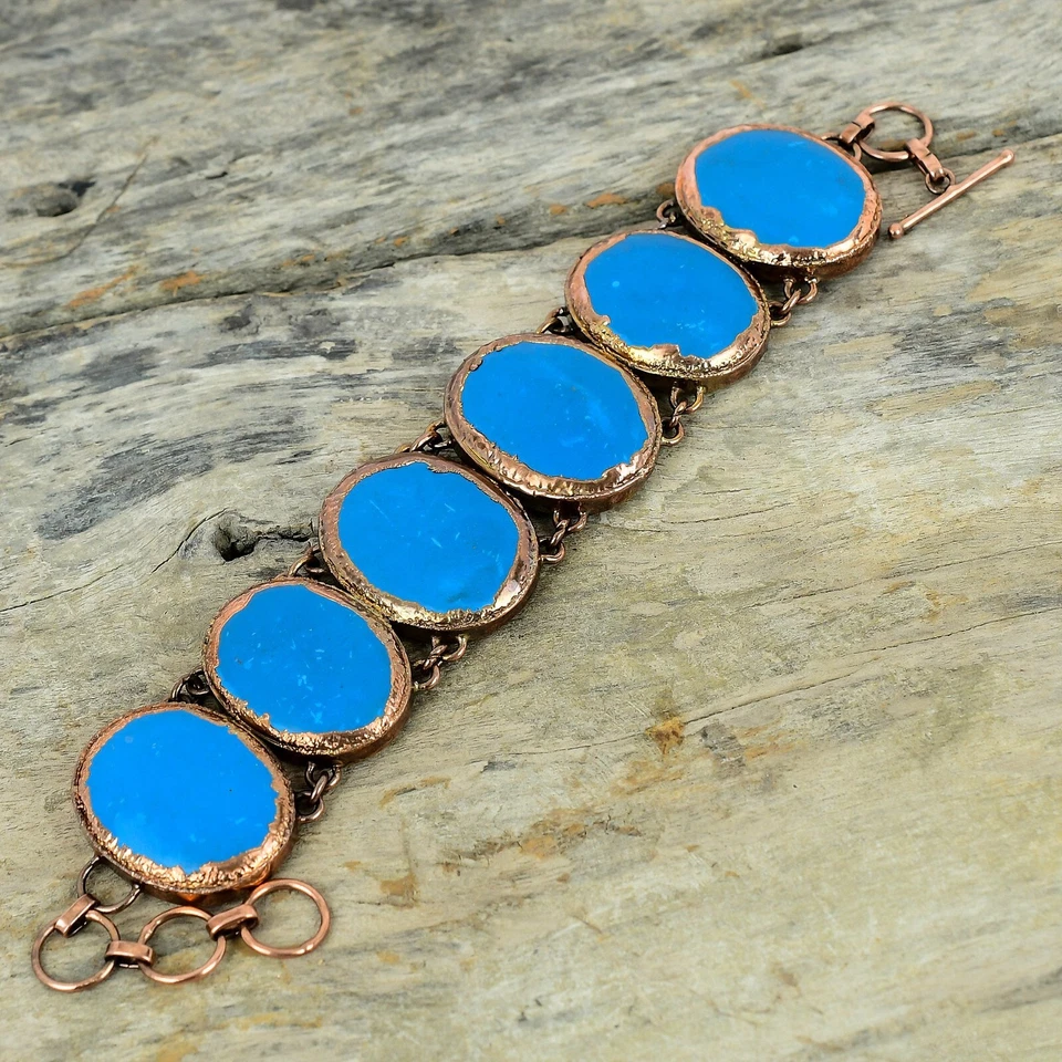 Спящая красавица бирюзовый камень медная цепочка жена электроформованный модный браслет - Изображение 4 из 4