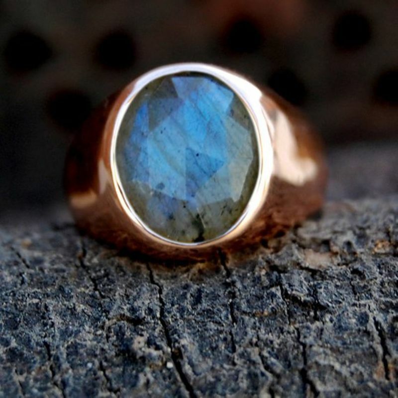 Faceted Labradorite Gemstone 925 Sterling Silver Rose Gold Plated Unisex  Ring