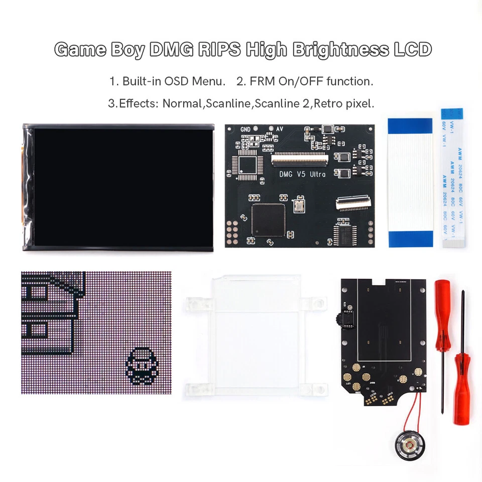 OSD Menu V5 Ultra Full Size RIPS Backlight LCD Kit W/Speaker For Game Boy DMG - Image 2 of 4