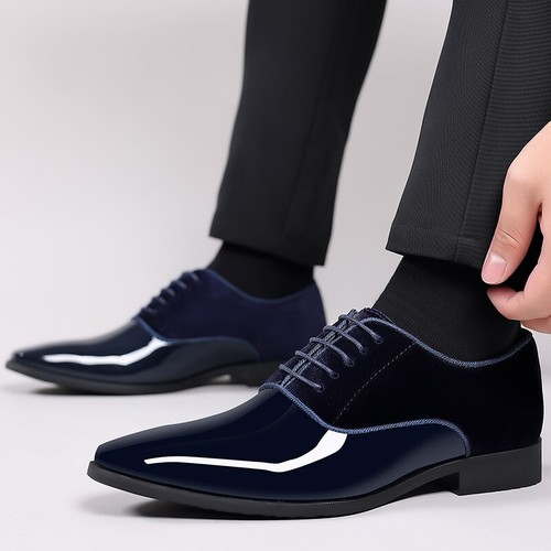 Men's Patent Faux Leather Tuxedo Dress Shoes Formal Shiny Wedding Prom Oxfords - Picture 122 of 155