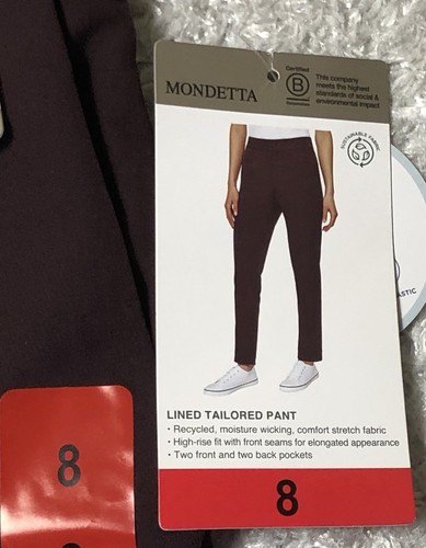 Mondetta Womens Lined Tailored Pant Sz 8 Burgundy High-Rise Comfort Stretch NWT - Picture 4 of 7